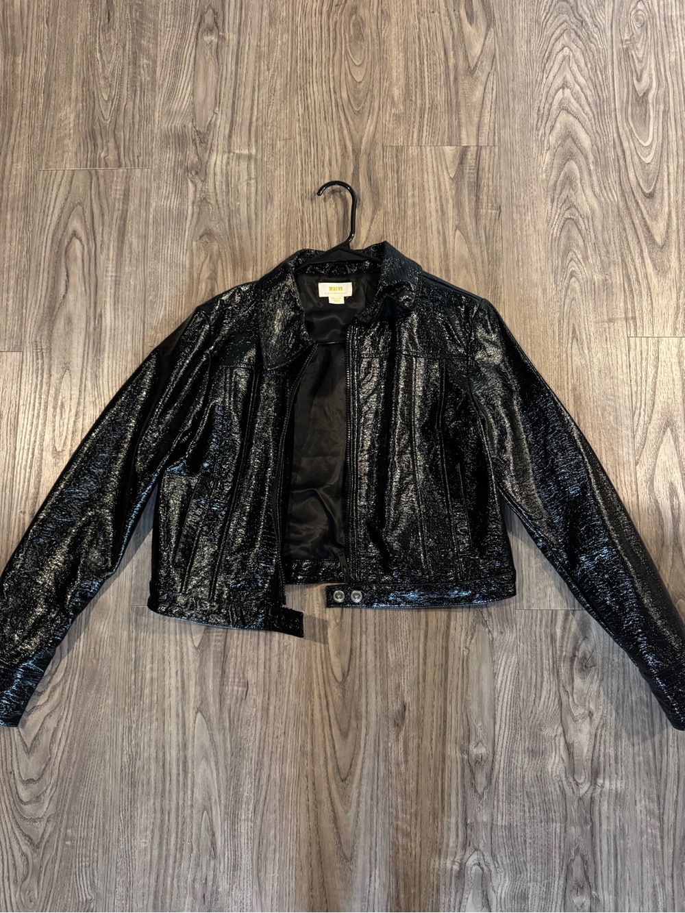 Anthropologie Shiny Black Cropped Leather Jacket
